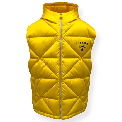 PRADA RE NYLON HOODED DOWN PUFFER GILET YELLOW L | Large, Yellow
