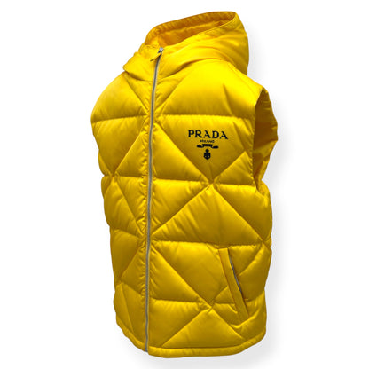 PRADA RE NYLON HOODED DOWN PUFFER GILET YELLOW L | Large, Yellow