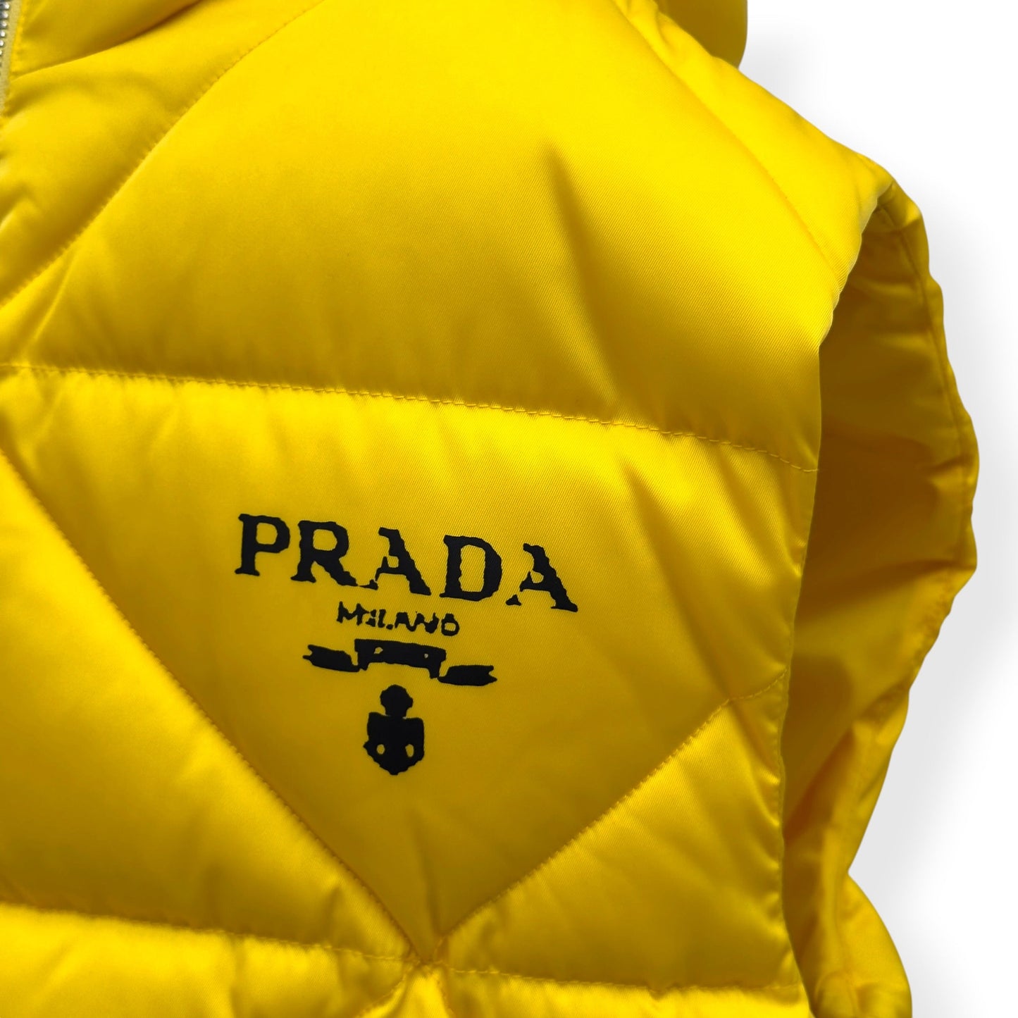 PRADA RE NYLON HOODED DOWN PUFFER GILET YELLOW L | Large, Yellow