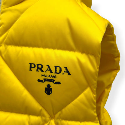 PRADA RE NYLON HOODED DOWN PUFFER GILET YELLOW L | Large, Yellow