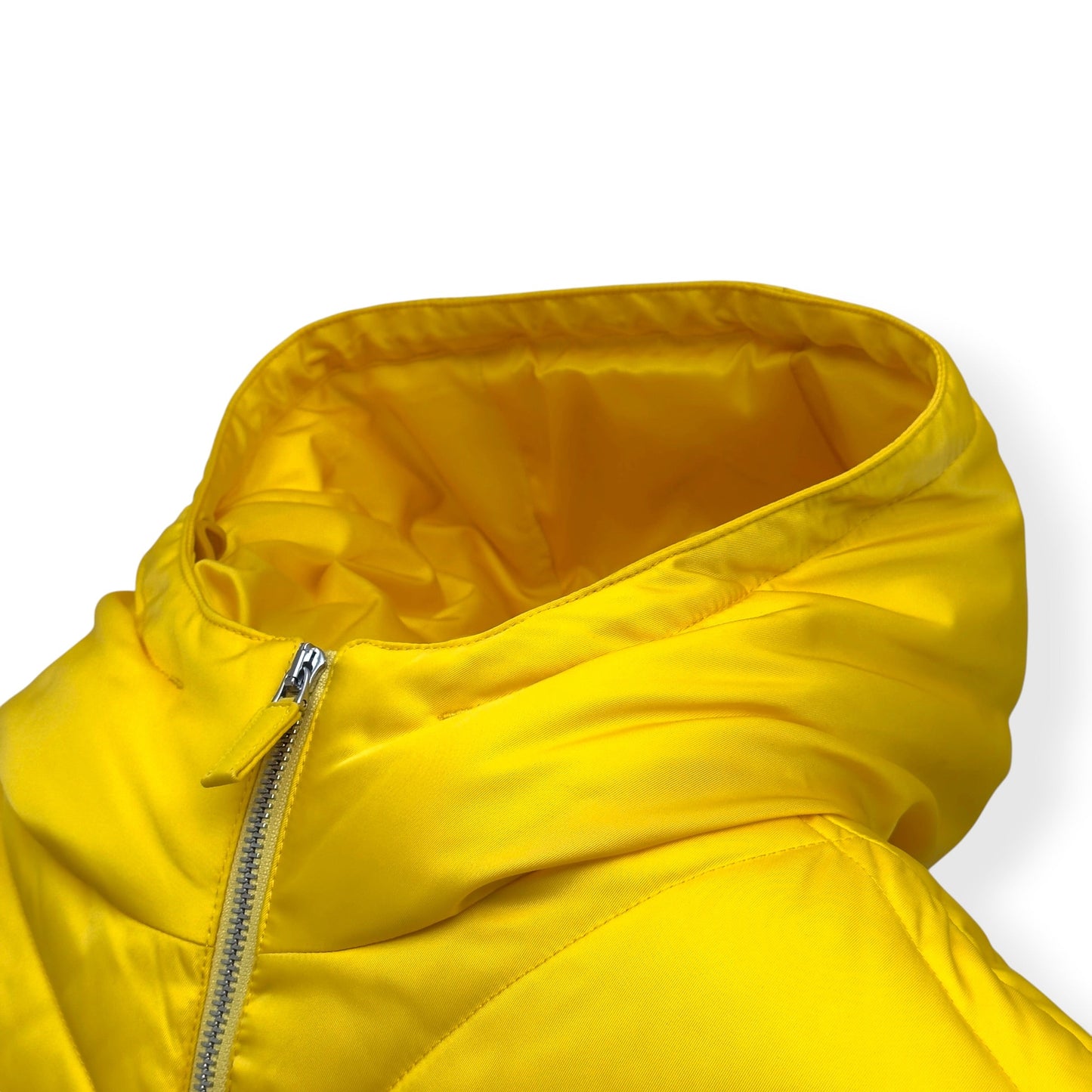 PRADA RE NYLON HOODED DOWN PUFFER GILET YELLOW L | Large, Yellow
