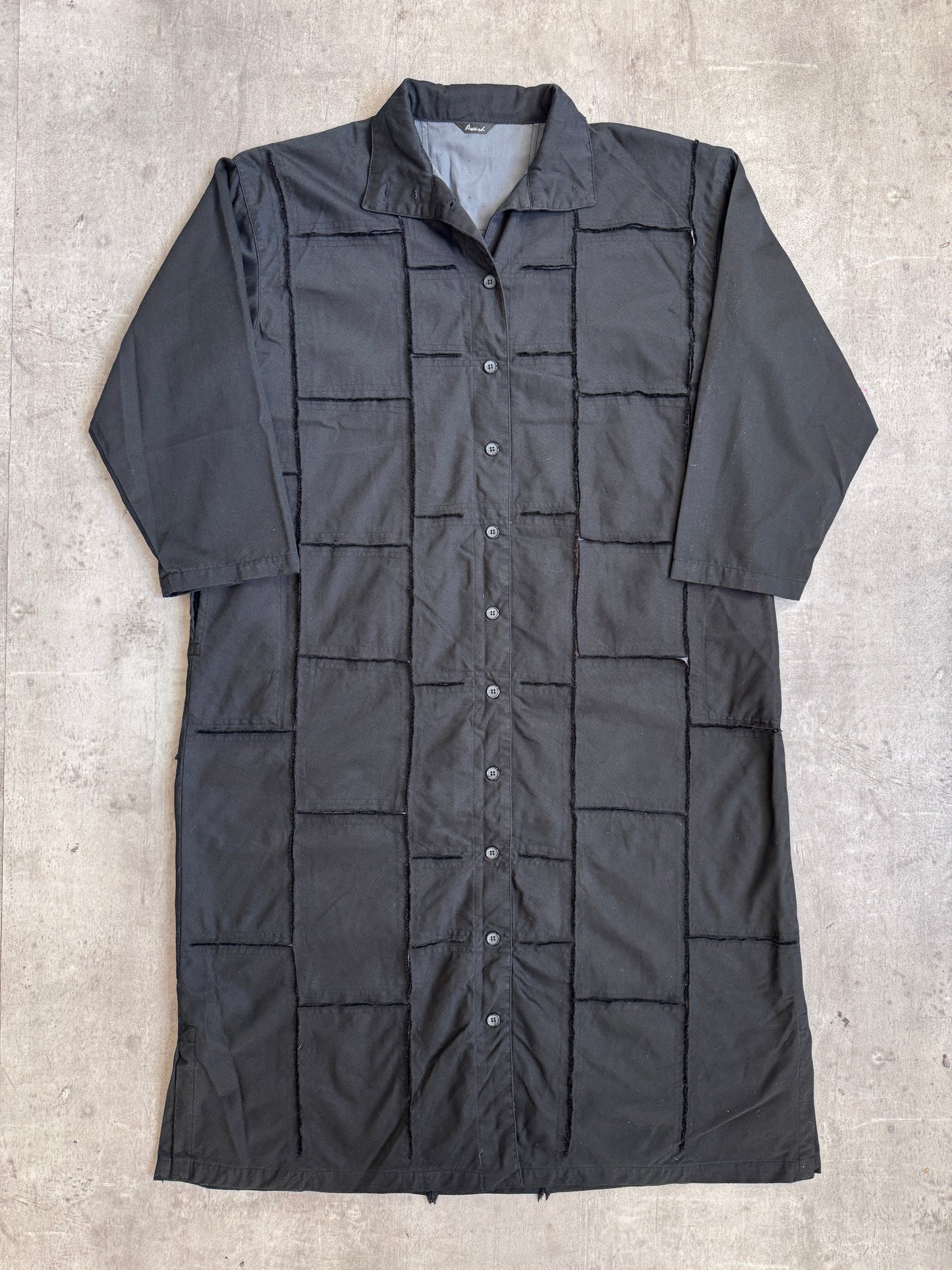 Award Black Cotton Distressed Patchwork Long Line Coat