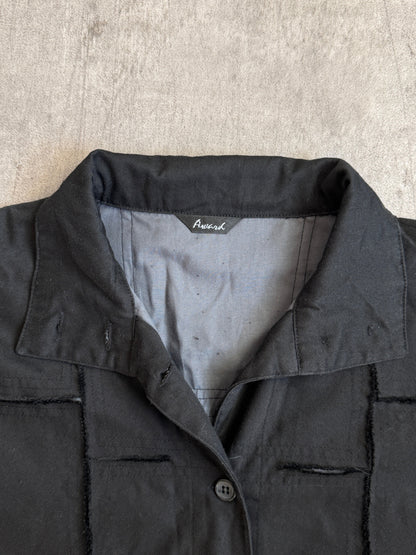 Award Black Cotton Distressed Patchwork Long Line Coat