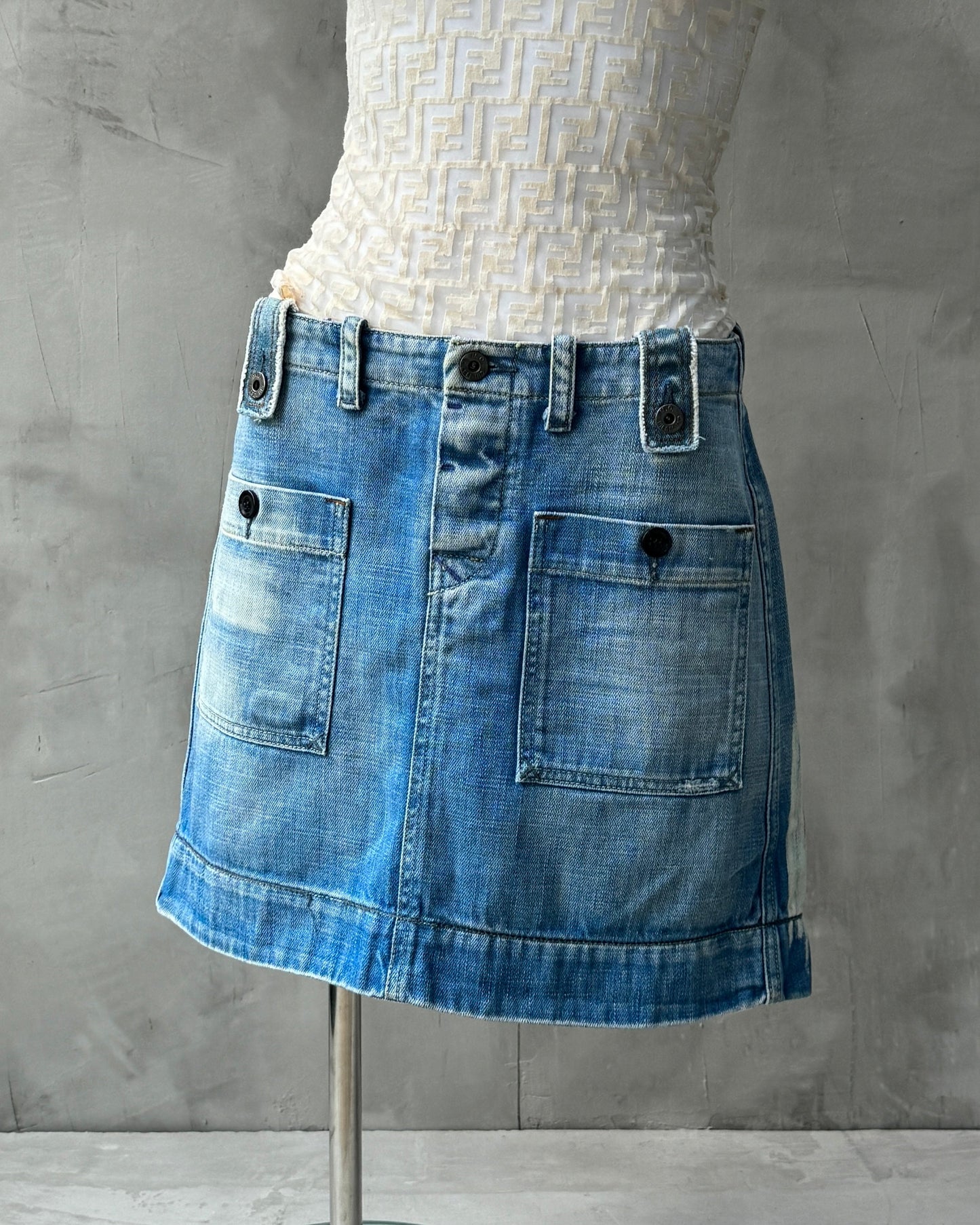 DIESEL 2000'S BLUE DENIM MINI SKIRT - W27"