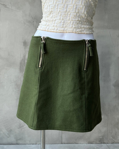 JEAN PAUL GAULTIER JPG JEANS GREEN WOOL ZIPPER SKIRT - M