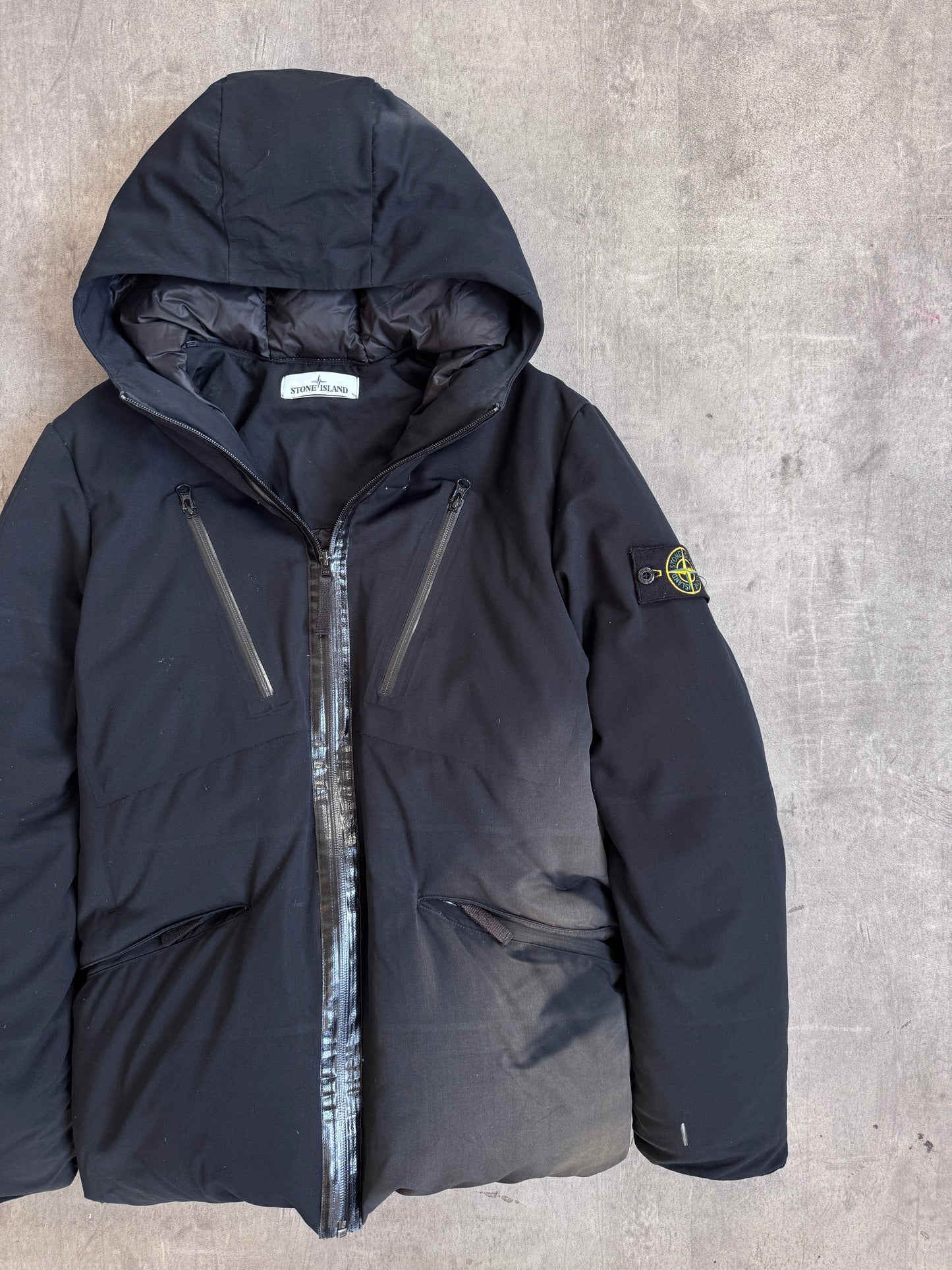 A/W 2015 Stone Island Black Wool Leather Detailed Down Feather Puffer (Sold As Seen)