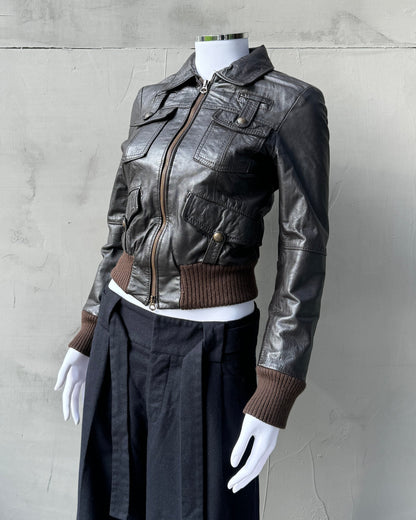 90'S CROPPED MULTIPOCKET LEATHER JACKET - S