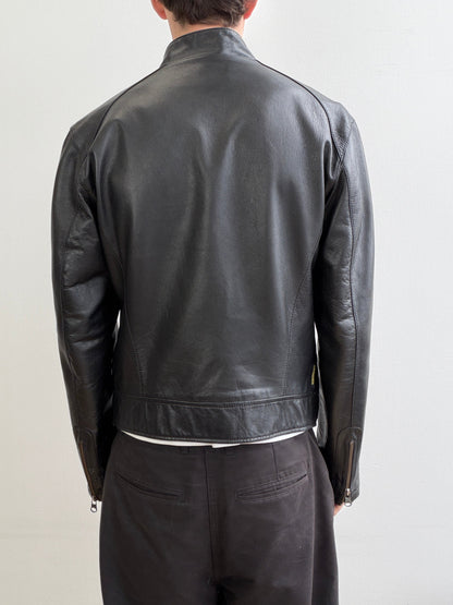 Armani Jeans Black 00s Collar Clasp Leather Biker Jacket | O/S, Black