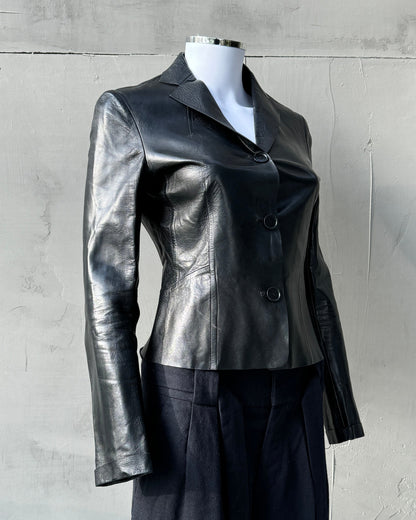 CALVIN KLEIN COLLECTION SS97 LEATHER BLAZER - XS | XS, Black
