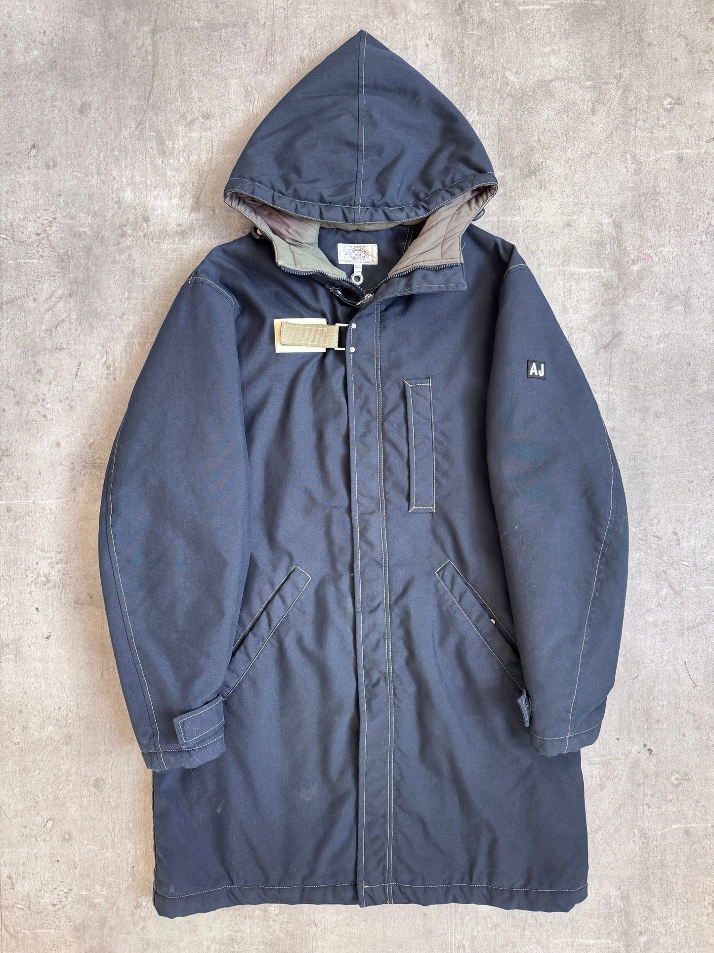 Armani Jeans 1990 Navy Raw Denim Velcro Fasten Parka Jacket