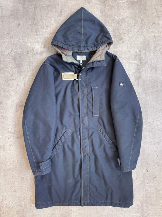 Armani Jeans 1990 Navy Raw Denim Velcro Fasten Parka Jacket