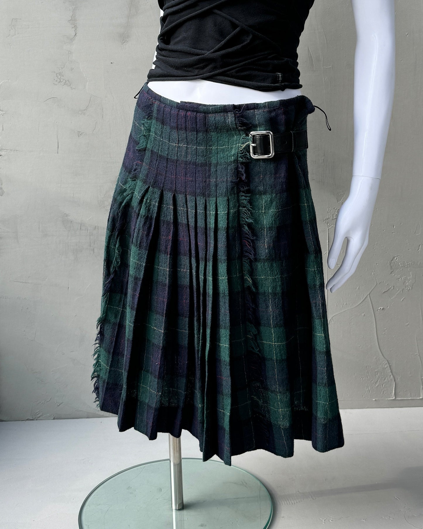 PRADA PLAID WOOL WRAP SKIRT - S/M