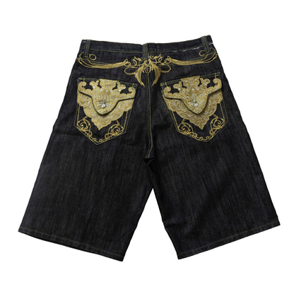 Coogi Dark Wash Gold Embroidery Denim Jorts