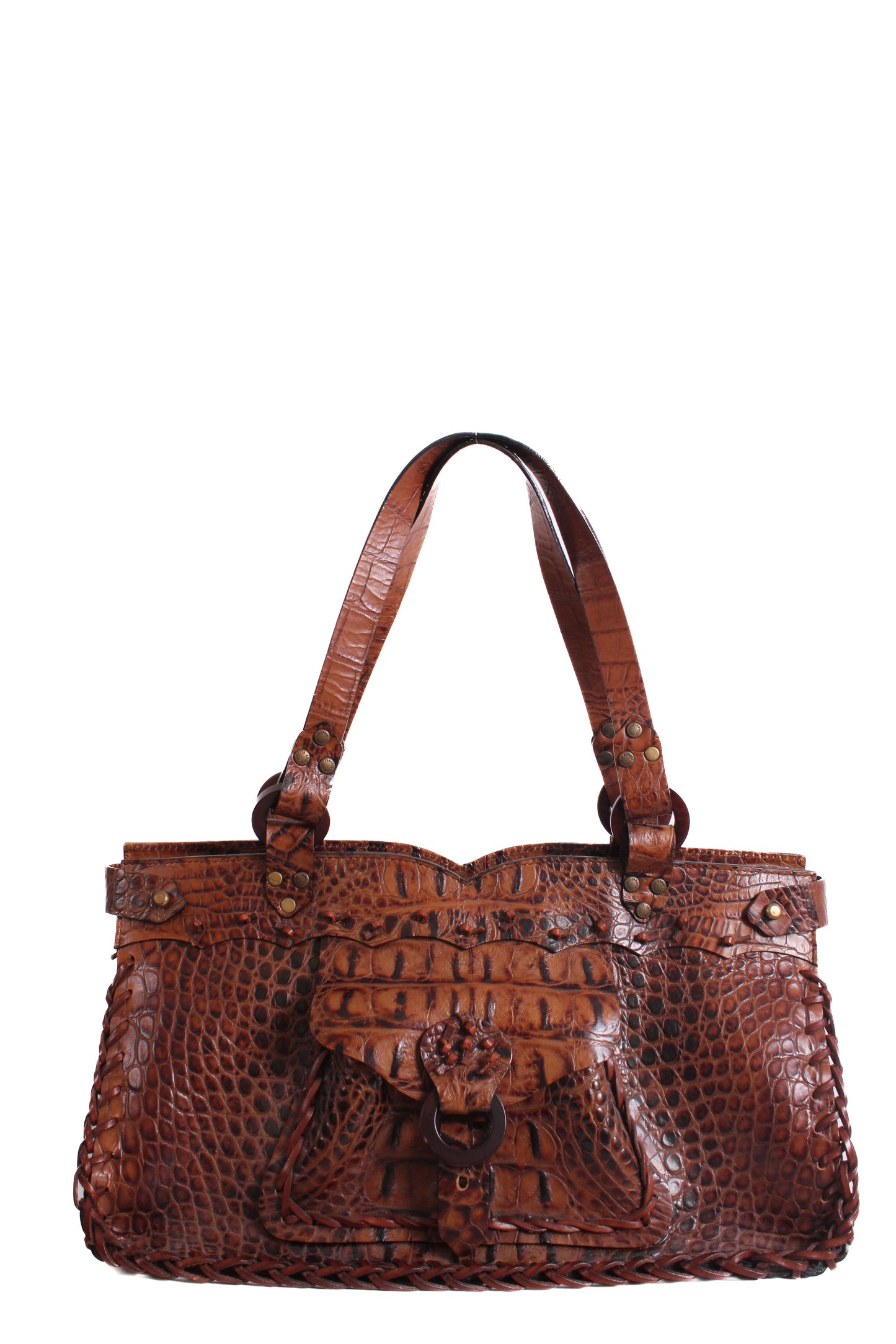 Roberto Cavalli Crocodile Embossed Handbag Tan | O/S, Tan