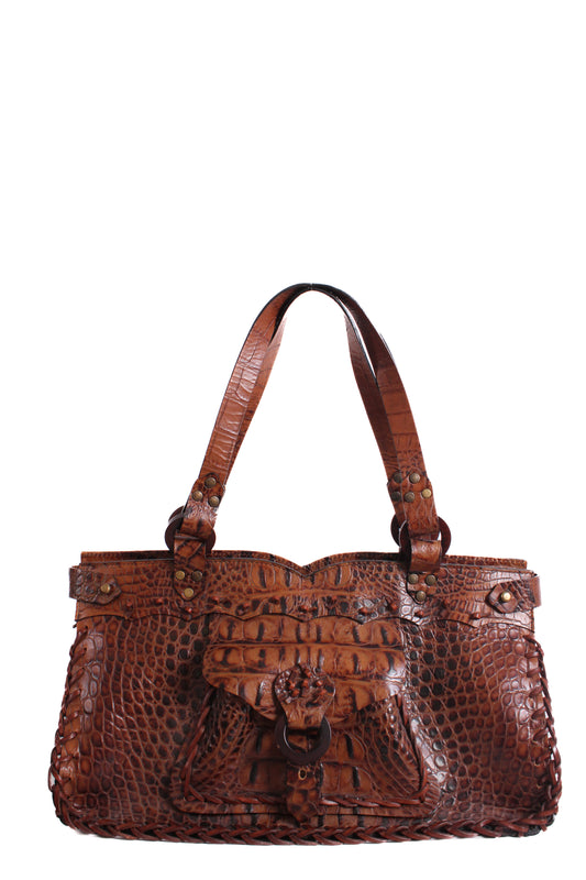 Roberto Cavalli Crocodile Embossed Handbag Tan | O/S, Tan