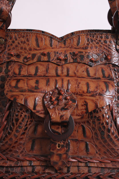 Roberto Cavalli Crocodile Embossed Handbag Tan | O/S, Tan