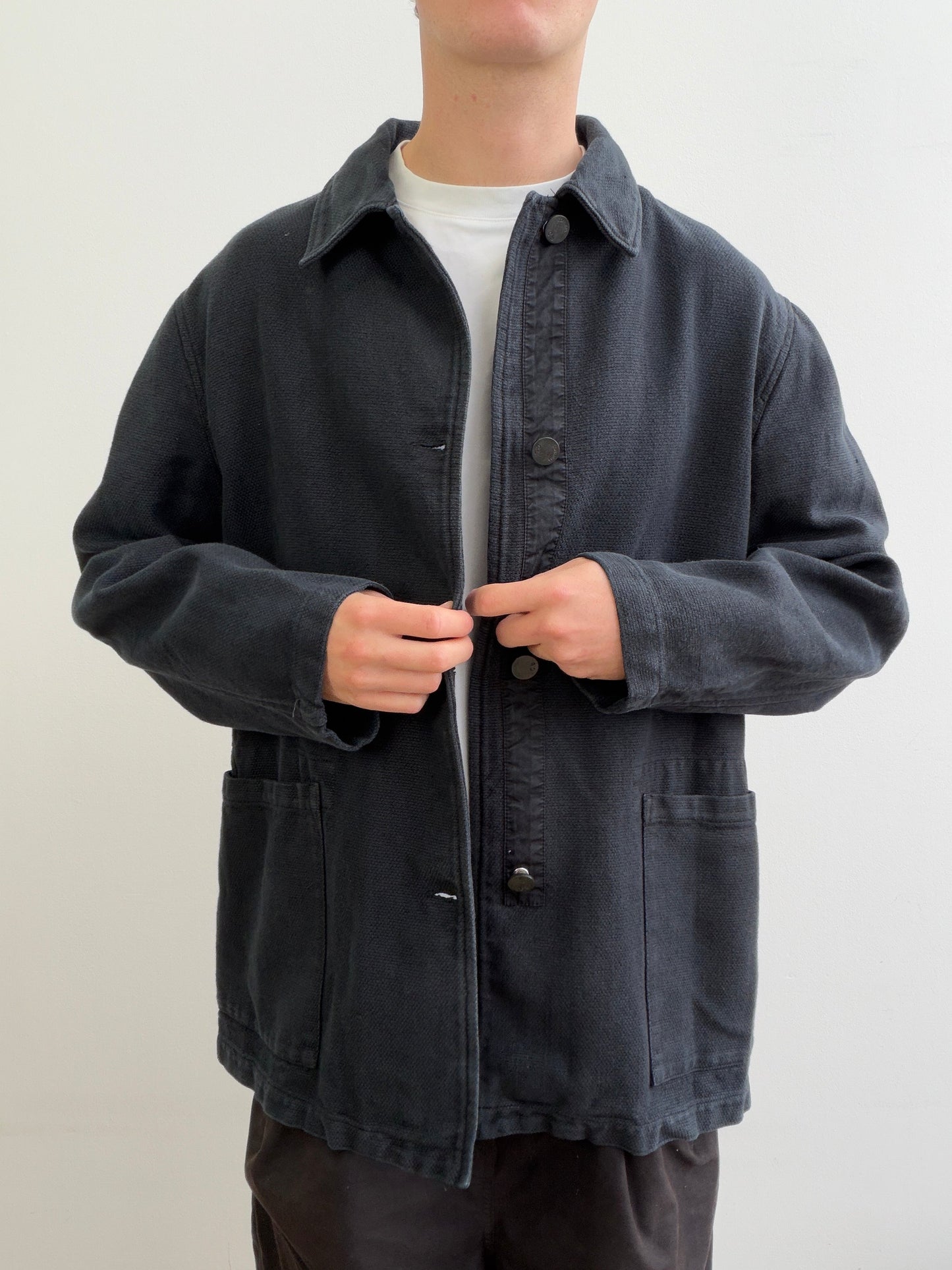 C.P. Company Navy Cotton Linen Button Workwear Jacket | O/S, Navy
