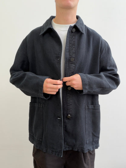 C.P. Company Navy Cotton Linen Button Workwear Jacket | O/S, Navy