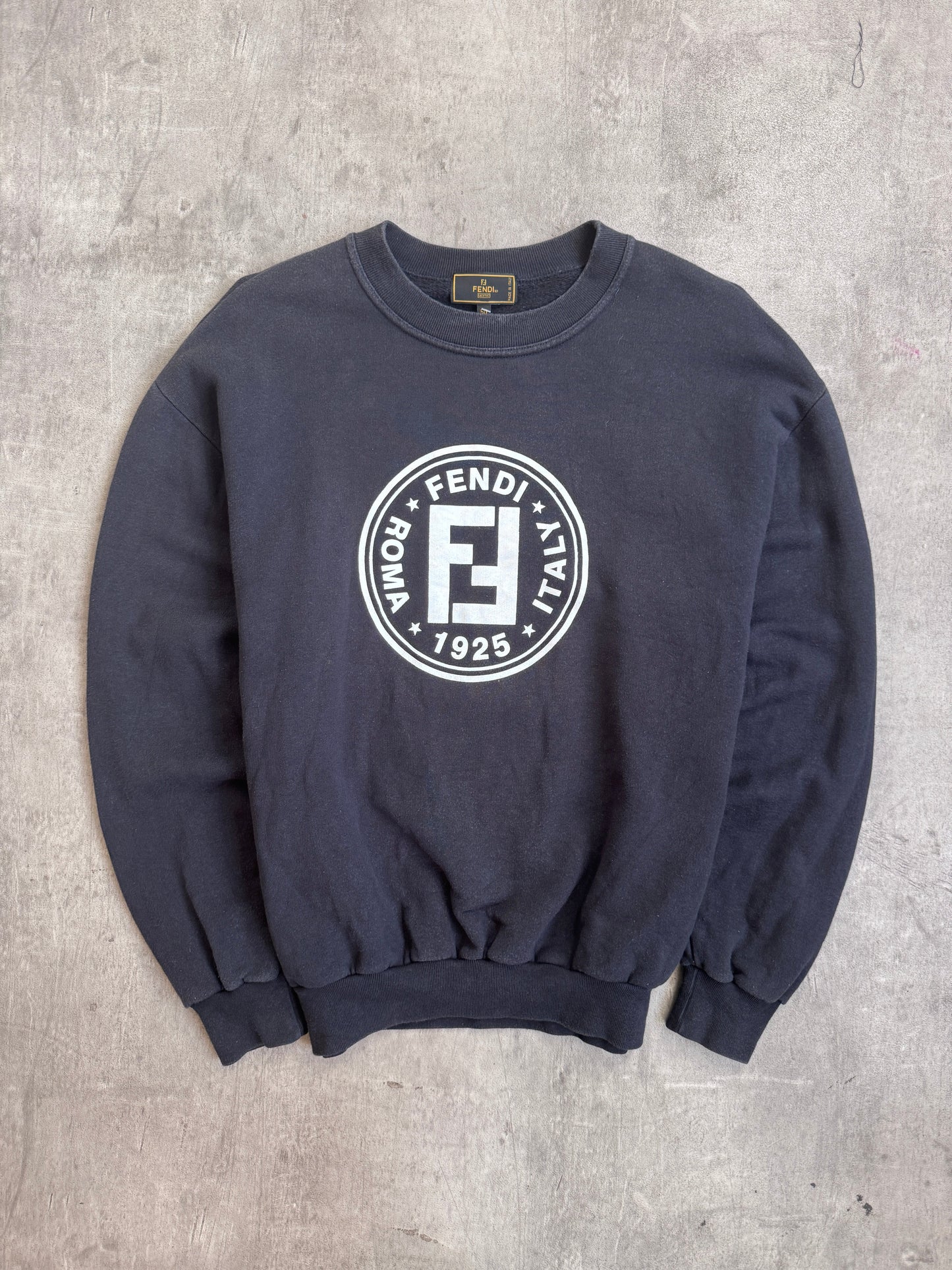 1990s Fendi Spellout Logo Black Cotton Crewneck Sweatshirt