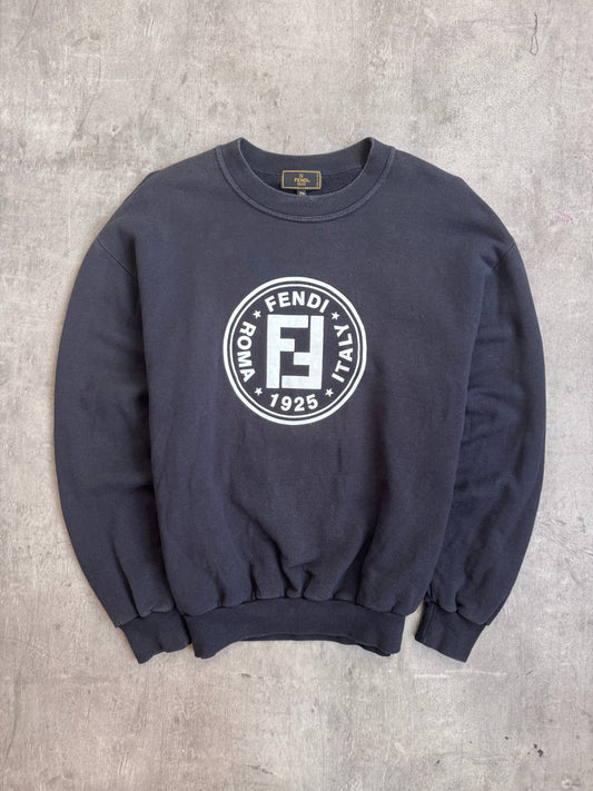 1990s Fendi Spellout Logo Black Cotton Crewneck Sweatshirt