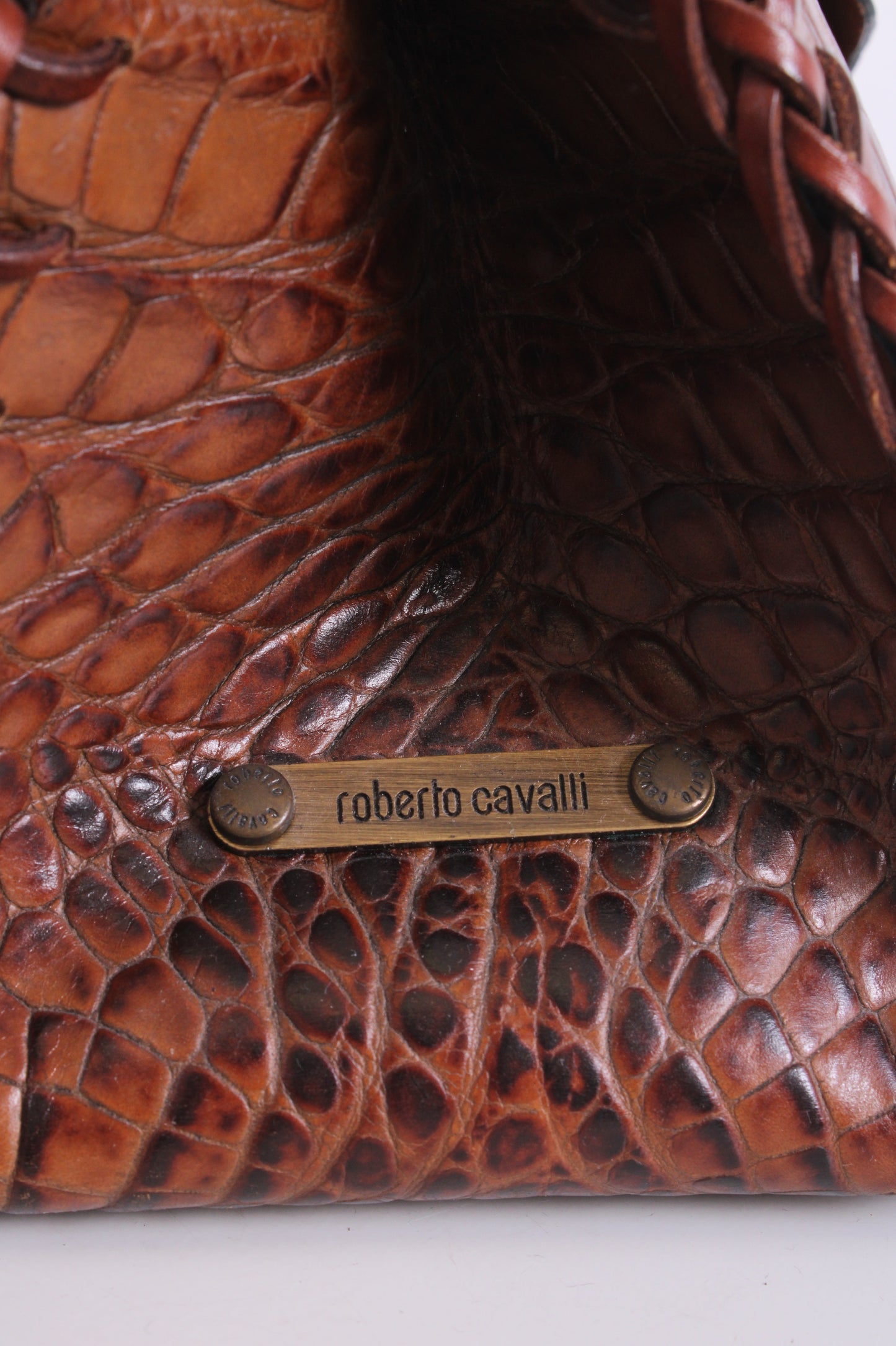 Roberto Cavalli Crocodile Embossed Handbag Tan | O/S, Tan