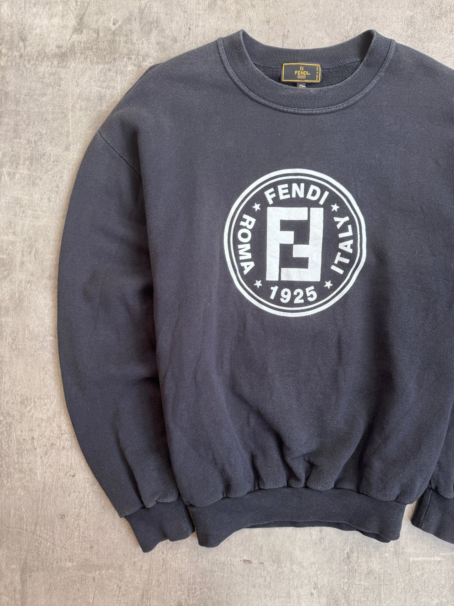 1990s Fendi Spellout Logo Black Cotton Crewneck Sweatshirt