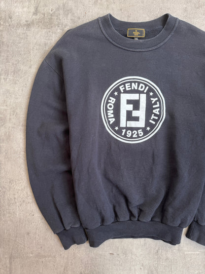 1990s Fendi Spellout Logo Black Cotton Crewneck Sweatshirt