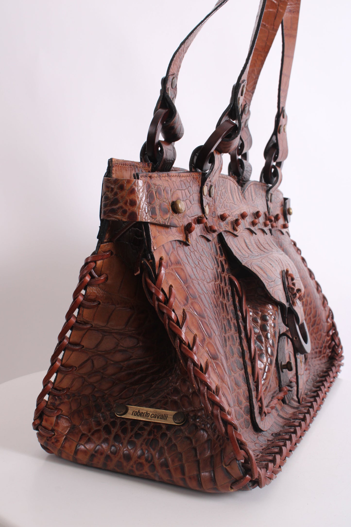 Roberto Cavalli Crocodile Embossed Handbag Tan | O/S, Tan