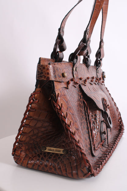 Roberto Cavalli Crocodile Embossed Handbag Tan | O/S, Tan