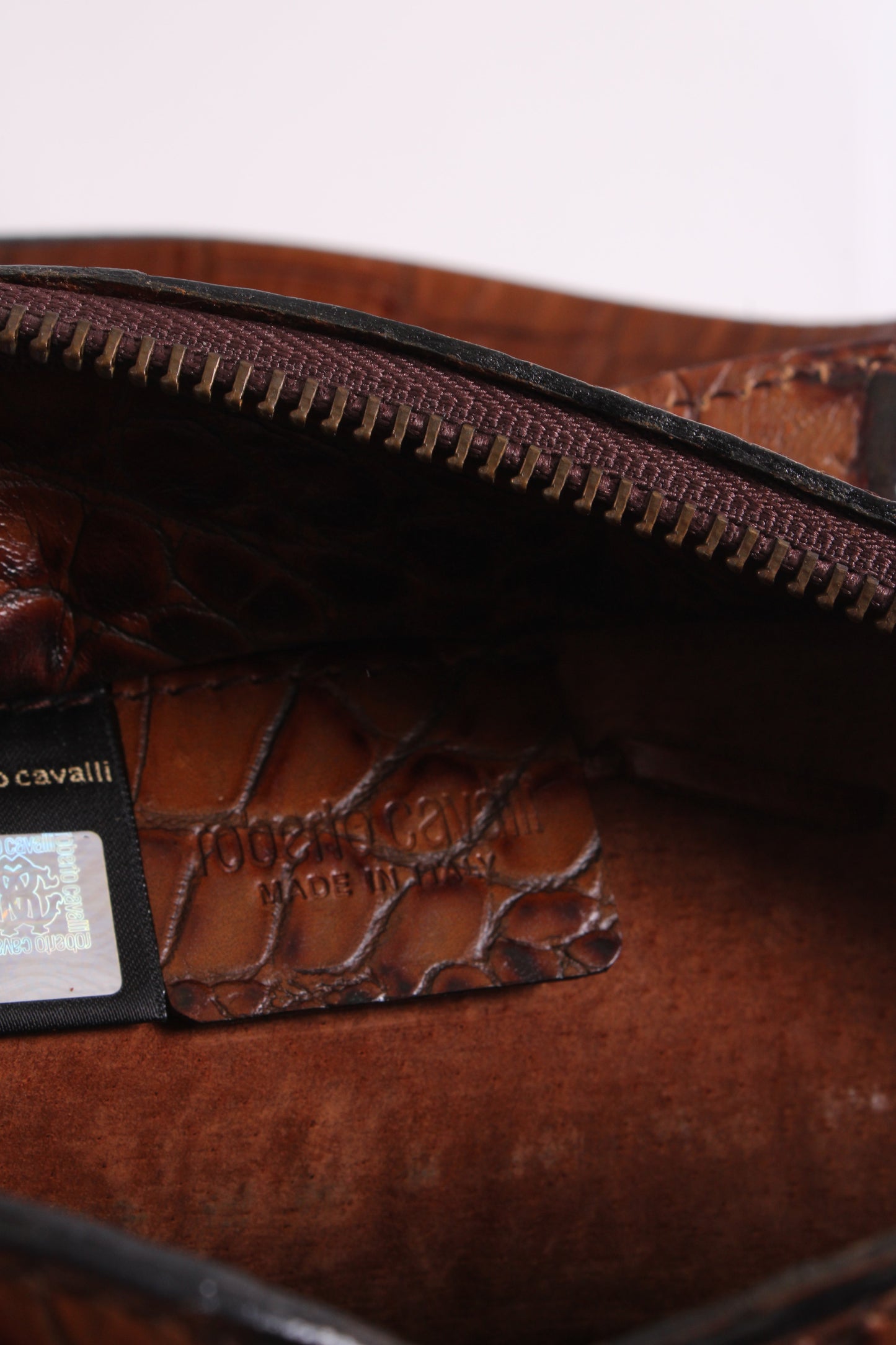 Roberto Cavalli Crocodile Embossed Handbag Tan | O/S, Tan