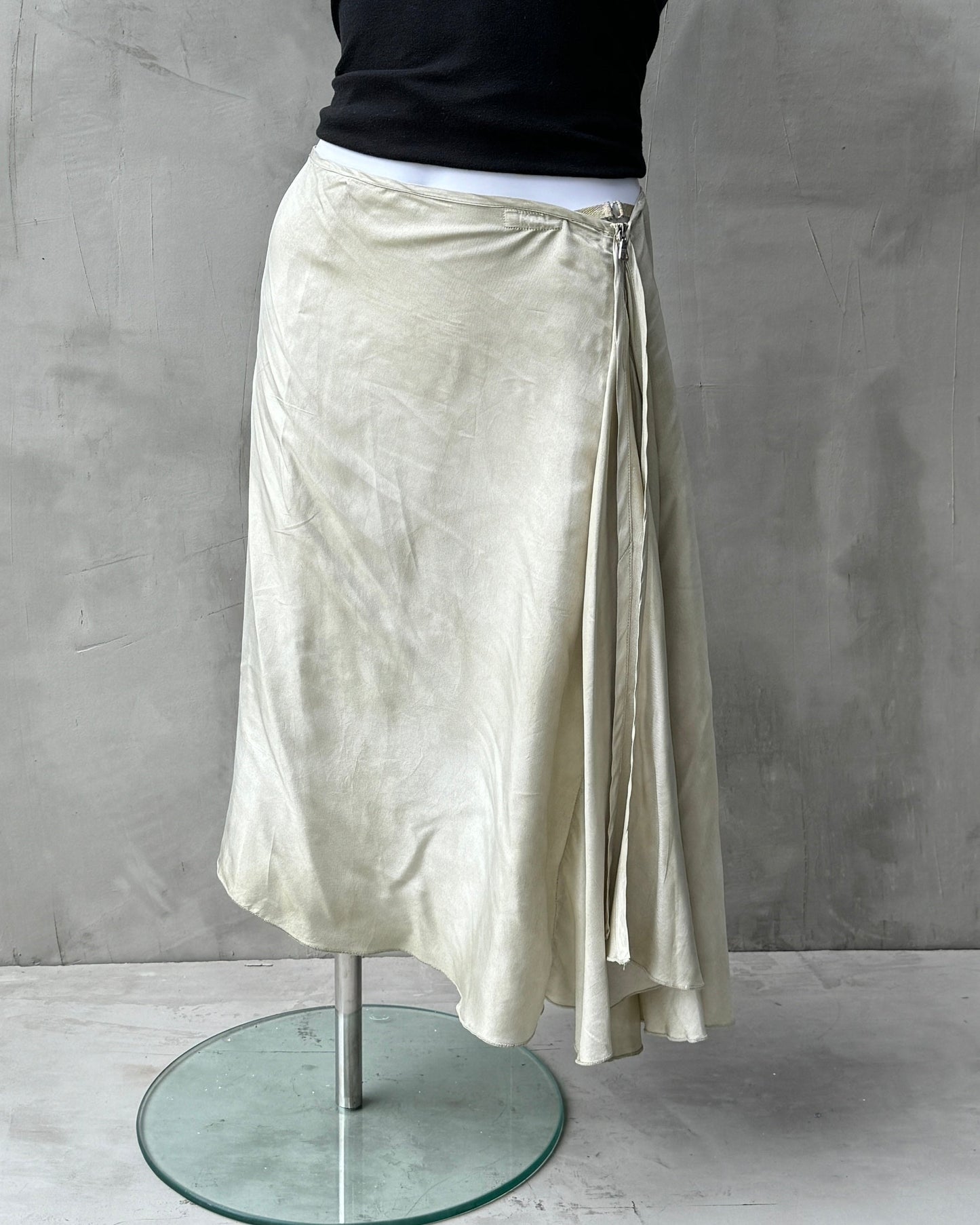 PRADA BEIGE SILK MIDI SKIRT - S/M