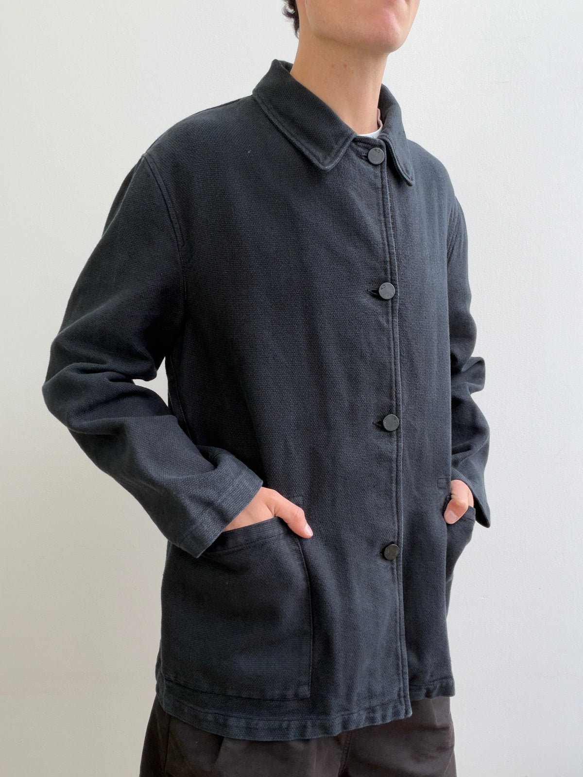 C.P. Company Navy Cotton Linen Button Workwear Jacket | O/S, Navy