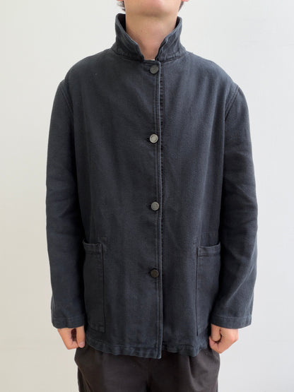 C.P. Company Navy Cotton Linen Button Workwear Jacket | O/S, Navy
