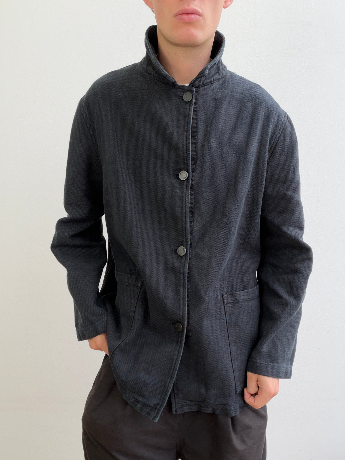 C.P. Company Navy Cotton Linen Button Workwear Jacket | O/S, Navy