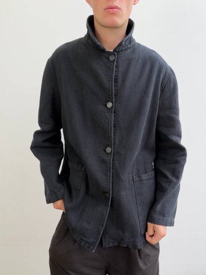 C.P. Company Navy Cotton Linen Button Workwear Jacket | O/S, Navy