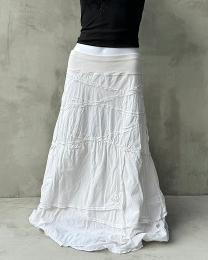 COP COPINE WHITE COTTON RUFFLE MAXI SKIRT - M | Medium, White