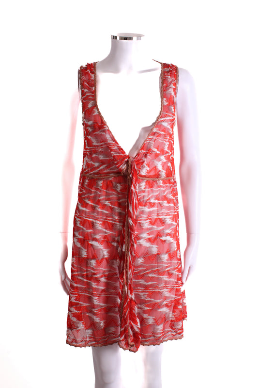 Missoni Mare S/S Knit Tunic Dress Red/ White 12 | O/S, Red