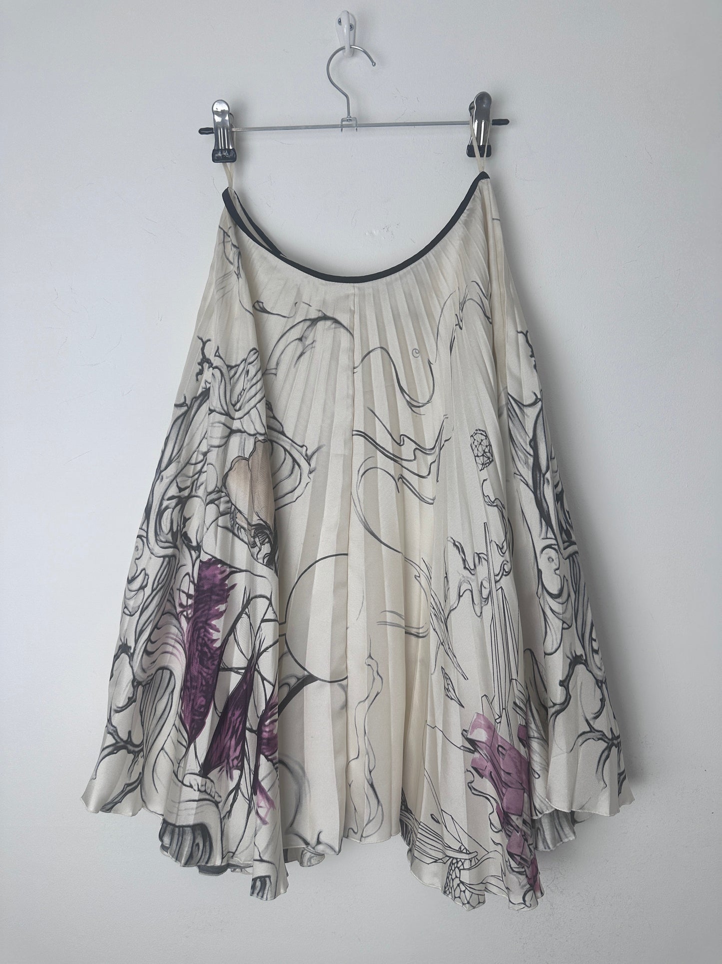 PRADA S/S 2008 FAIRY PRINT SILK SKIRT | Medium, Tan