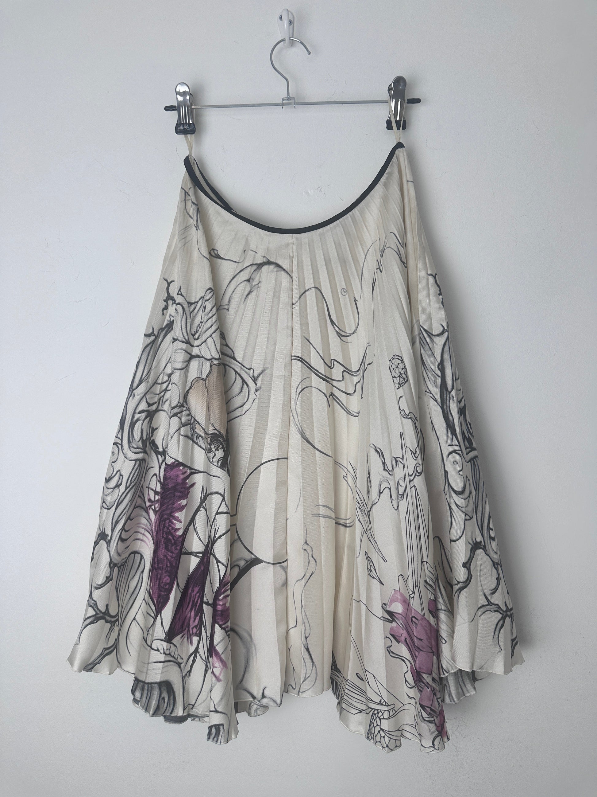 PRADA S/S 2008 FAIRY PRINT SILK SKIRT | Medium, Tan