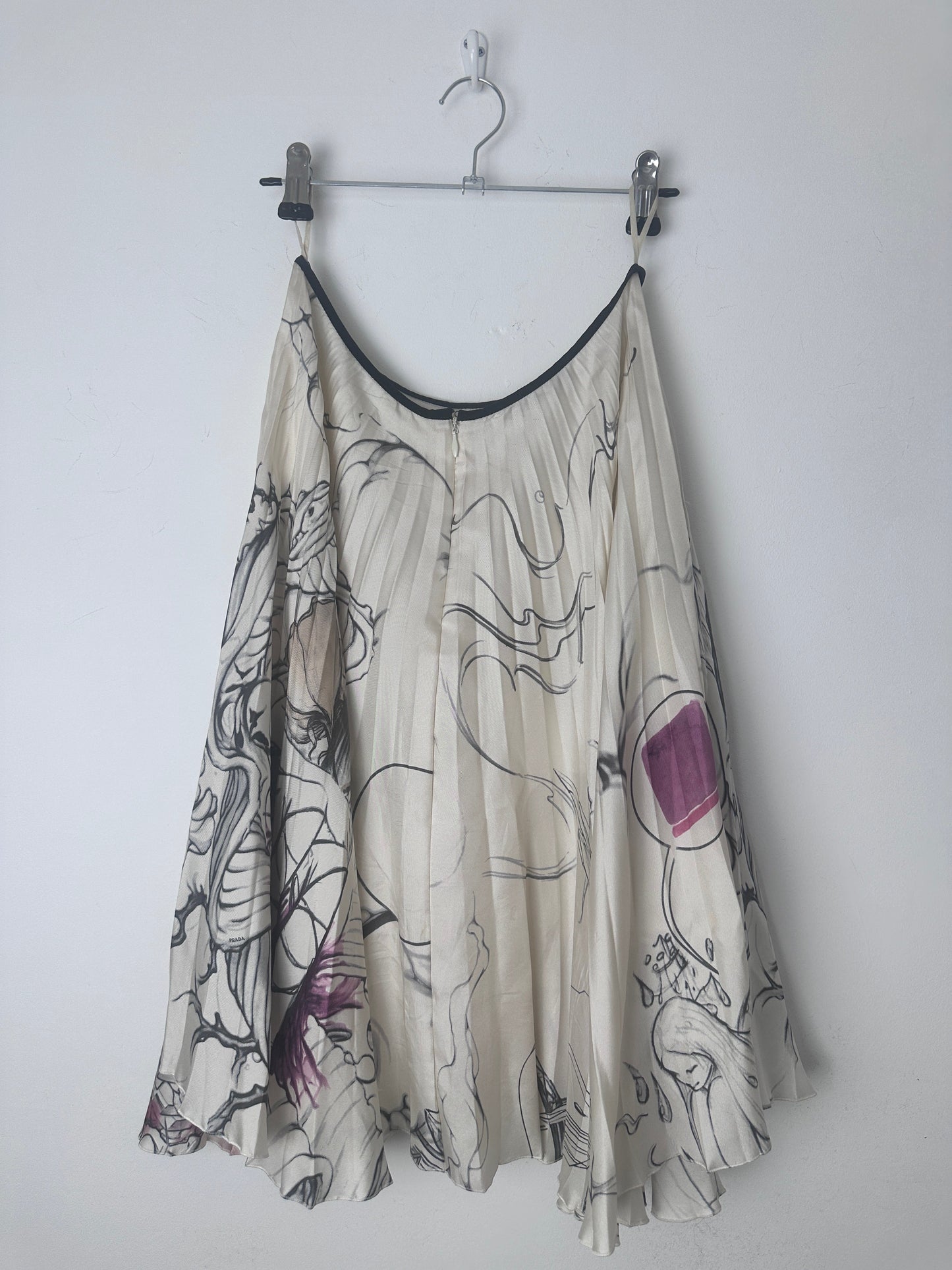 PRADA S/S 2008 FAIRY PRINT SILK SKIRT | Medium, Tan