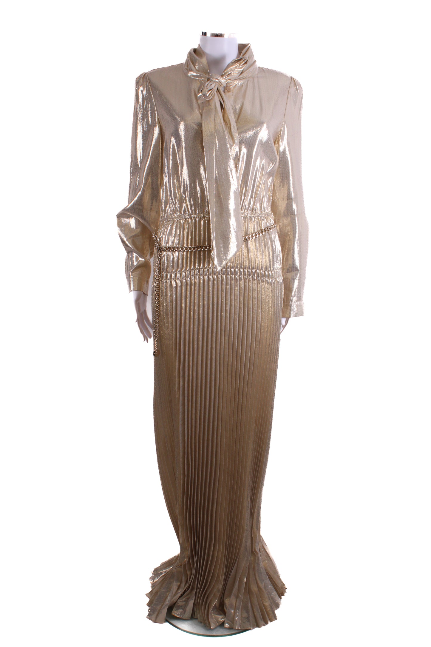 Self Portrait Gold Metallic Neck Tie Dress Gold 10 | O/S, Gold
