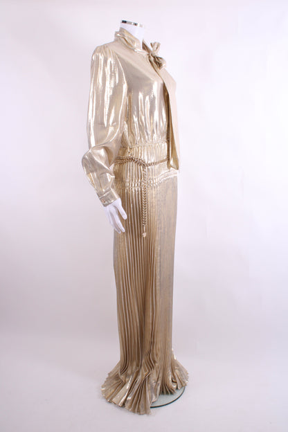 Self Portrait Gold Metallic Neck Tie Dress Gold 10 | O/S, Gold