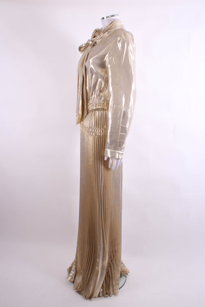 Self Portrait Gold Metallic Neck Tie Dress Gold 10 | O/S, Gold