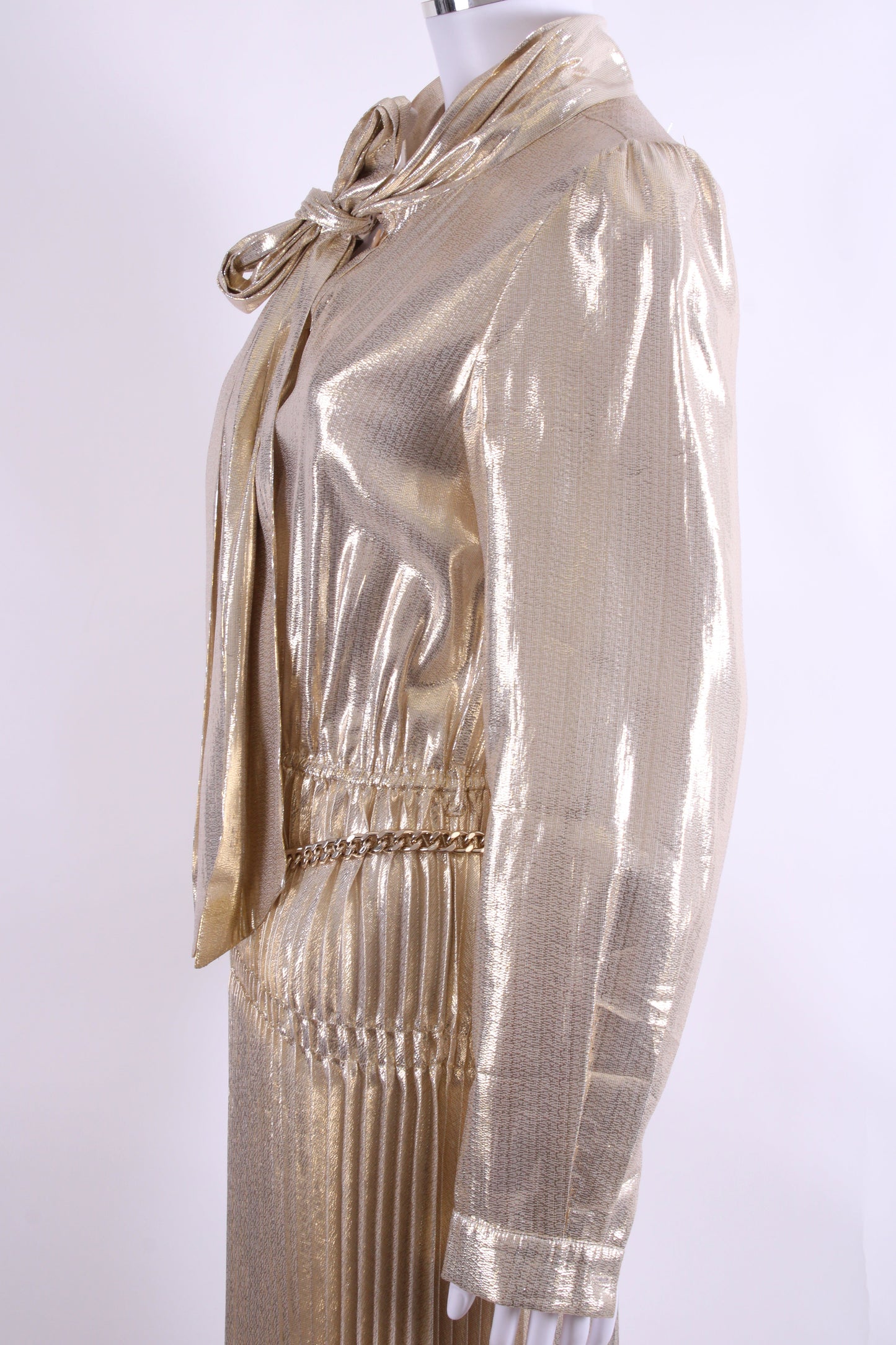 Self Portrait Gold Metallic Neck Tie Dress Gold 10 | O/S, Gold
