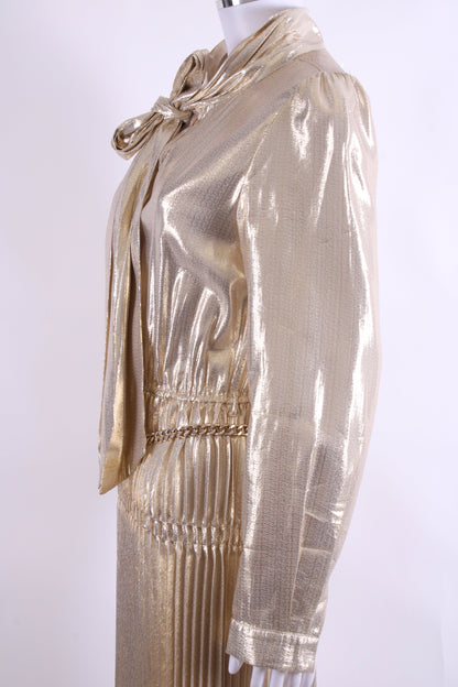 Self Portrait Gold Metallic Neck Tie Dress Gold 10 | O/S, Gold