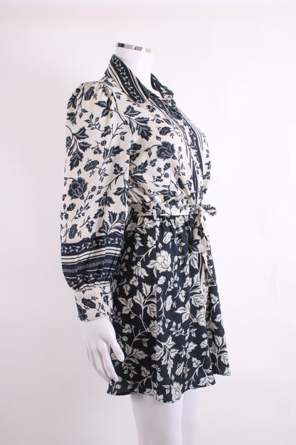 BA&SH L/S Vine Print Dress White/ Navy 6 | O/S, Multicoloured