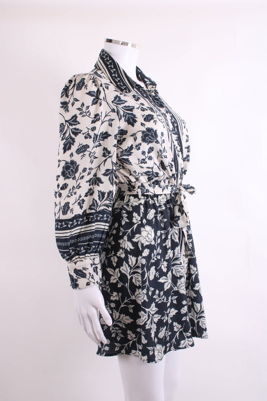 BA&SH L/S Vine Print Dress White/ Navy 6 | O/S, Multicoloured