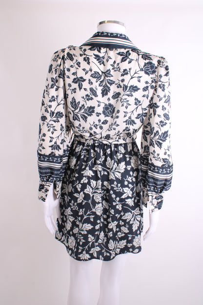 BA&SH L/S Vine Print Dress White/ Navy 6 | O/S, Multicoloured