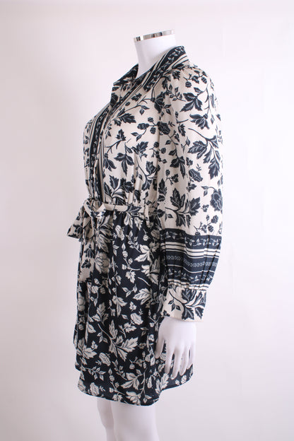 BA&SH L/S Vine Print Dress White/ Navy 6 | O/S, Multicoloured