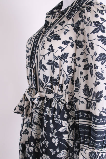 BA&SH L/S Vine Print Dress White/ Navy 6 | O/S, Multicoloured